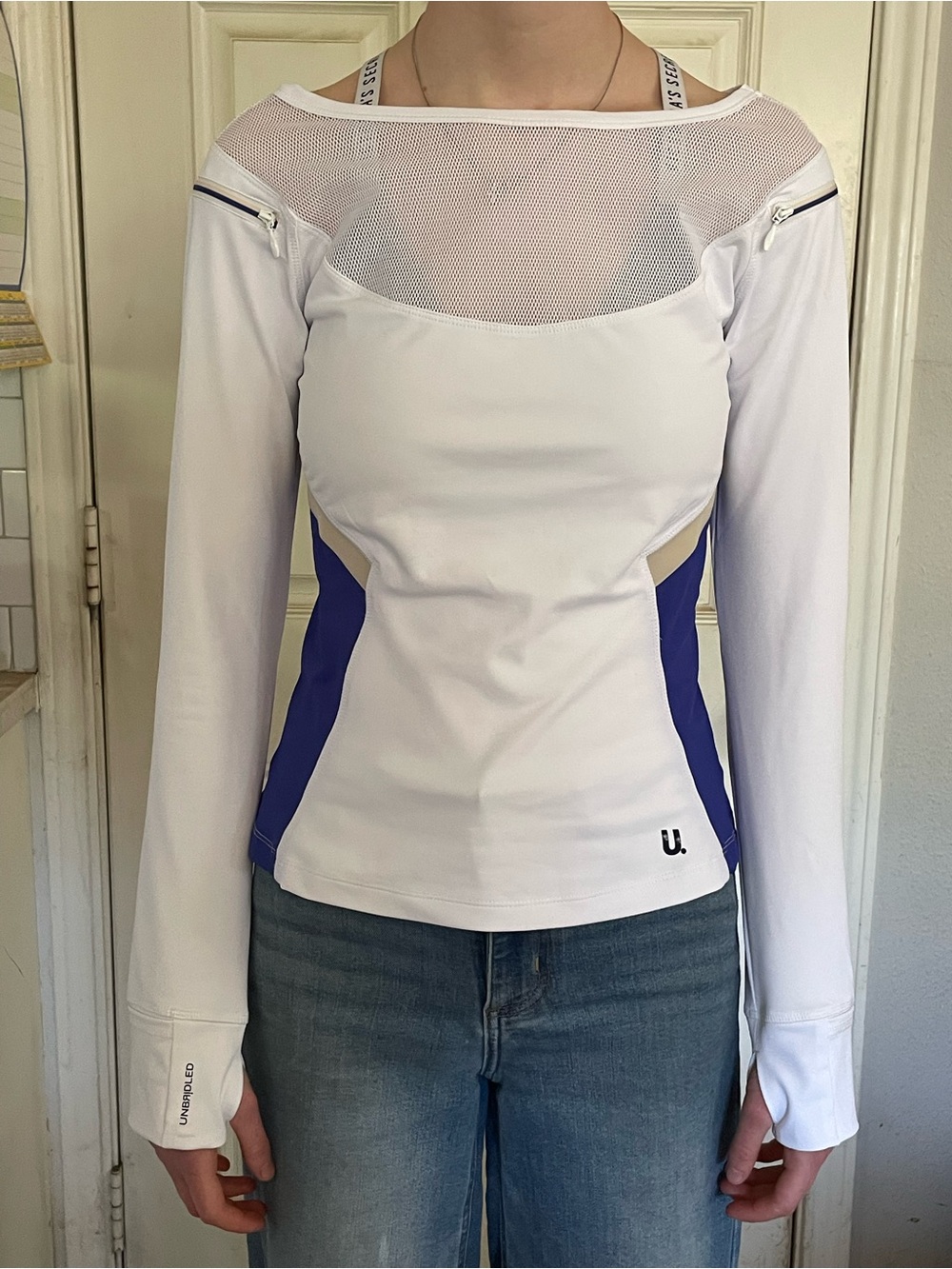 Unbridled  White and Royal Blue Long-Sleeve Performance Tee